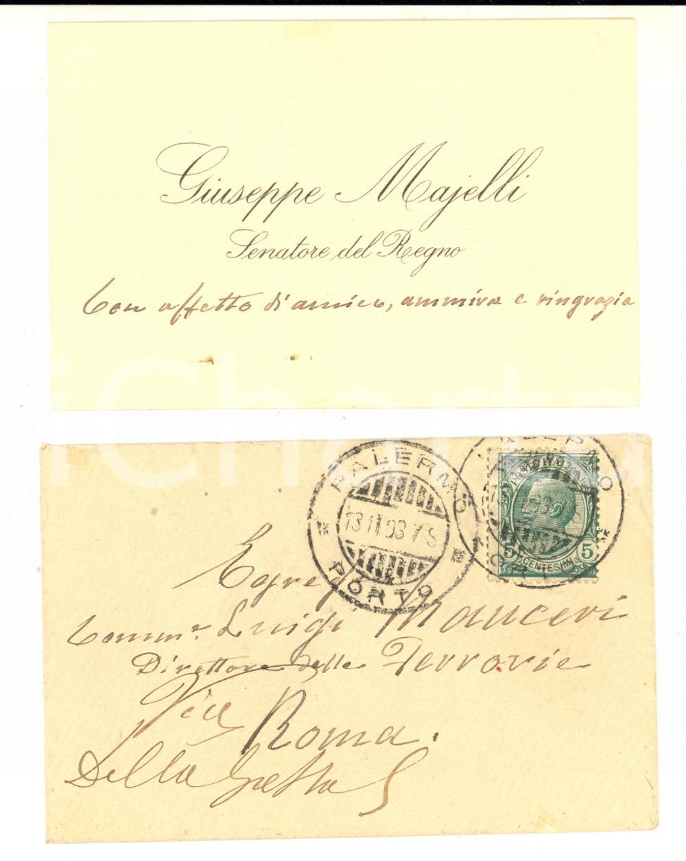 1893 PALERMO Senatore Giuseppe MAJELLI - Biglietto AUTOGRAFO con busta