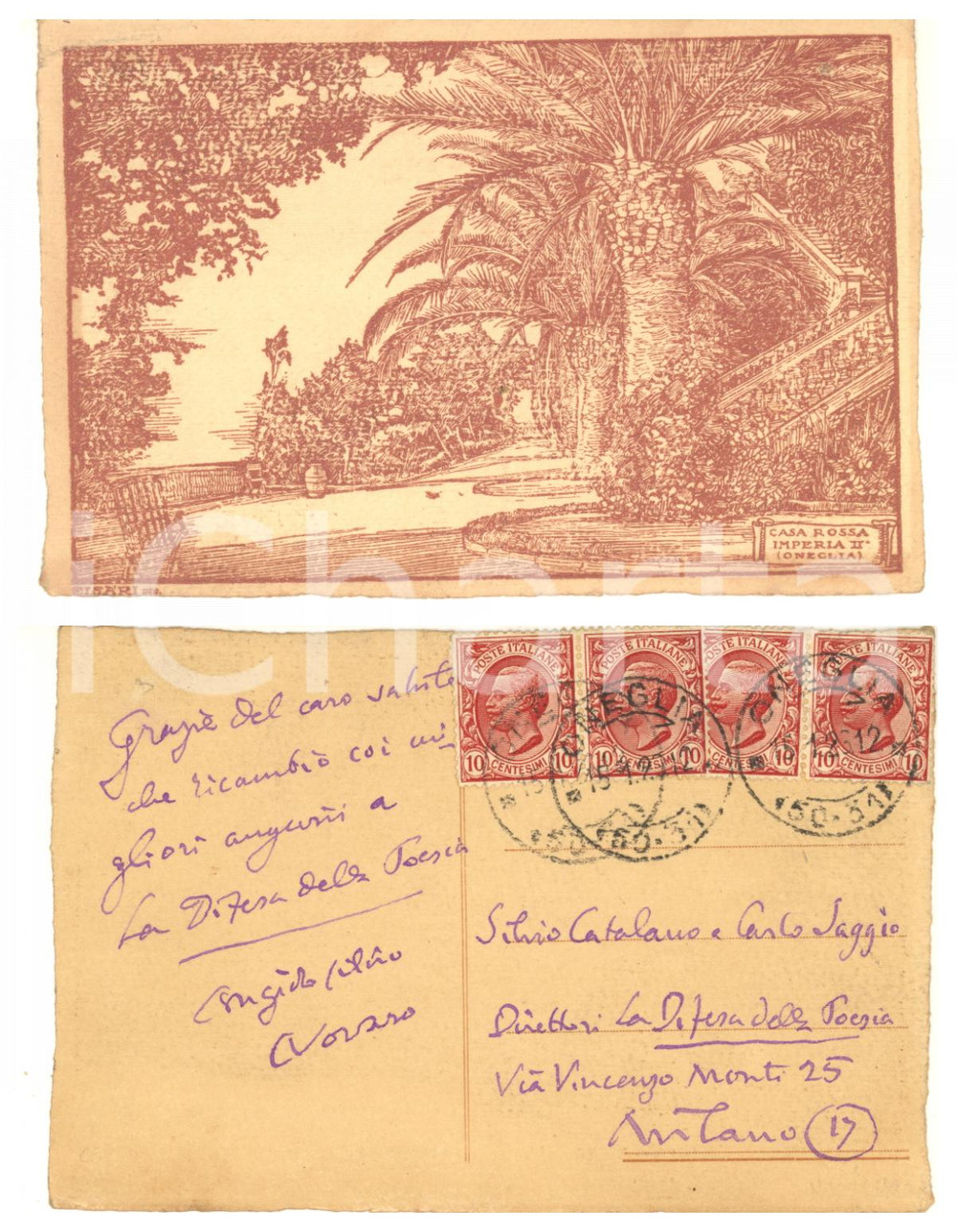 1926 IMPERIA ONEGLIA Angiolo Silvio NOVARA a "La Difesa della Poesia" AUTOGRAFO