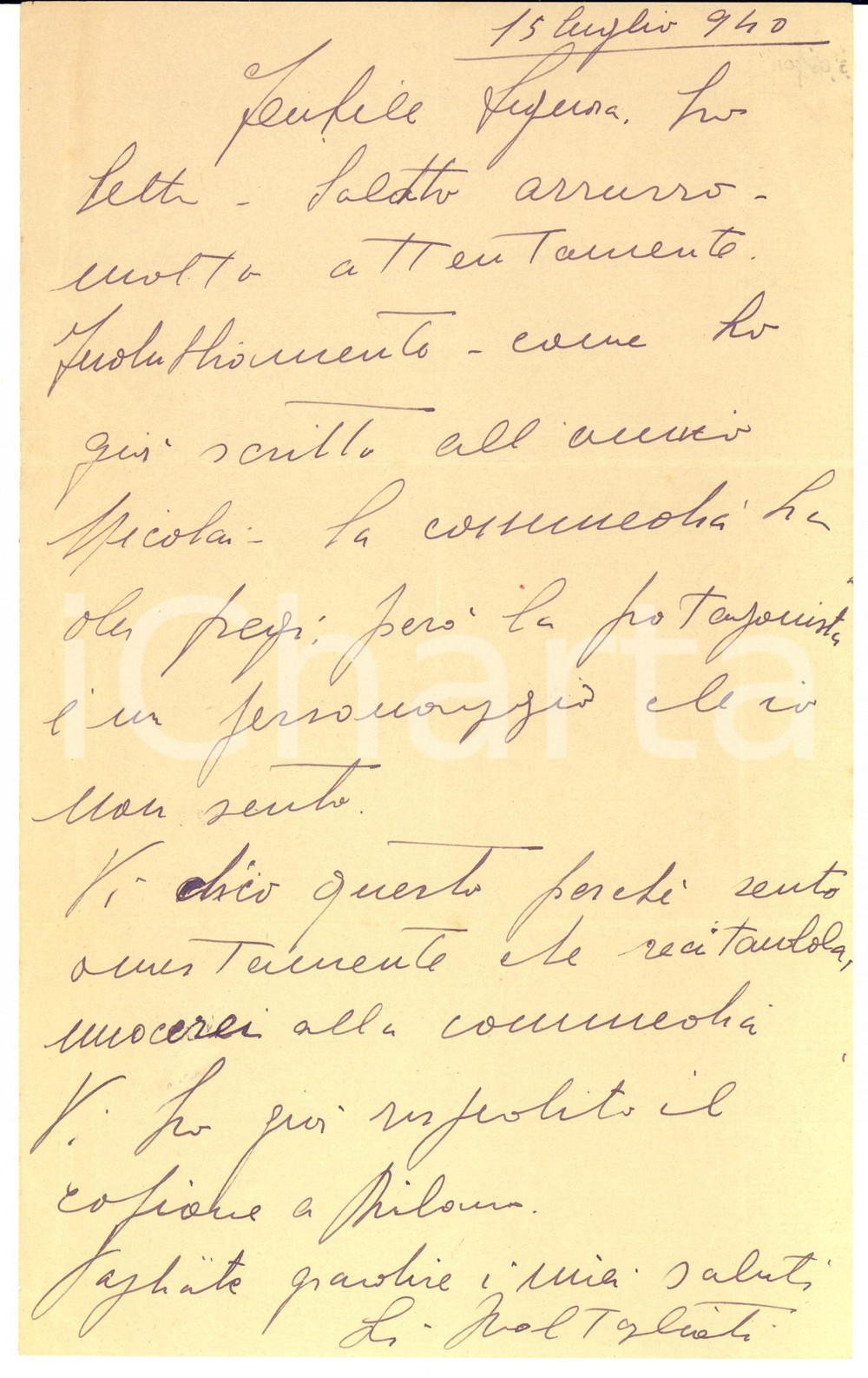 1940 ROMA Evi MALTAGLIATI rifiuta un ruolo in una commedia - AUTOGRAFO