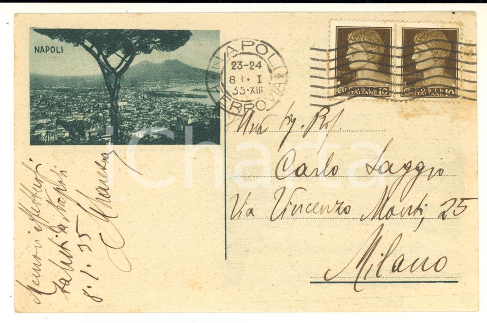 1933 NAPOLI Cartolina Mariano MARESCA a Carlo Saggio - AUTOGRAFO