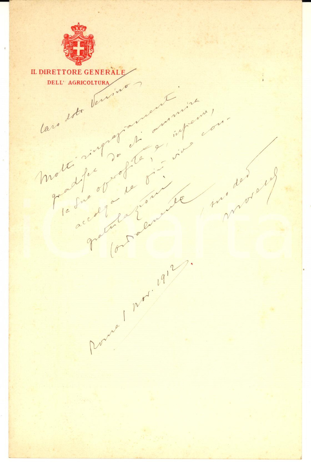 1912 ROMA Lettera Arturo MARESCALCHI per congratulazioni - AUTOGRAFO