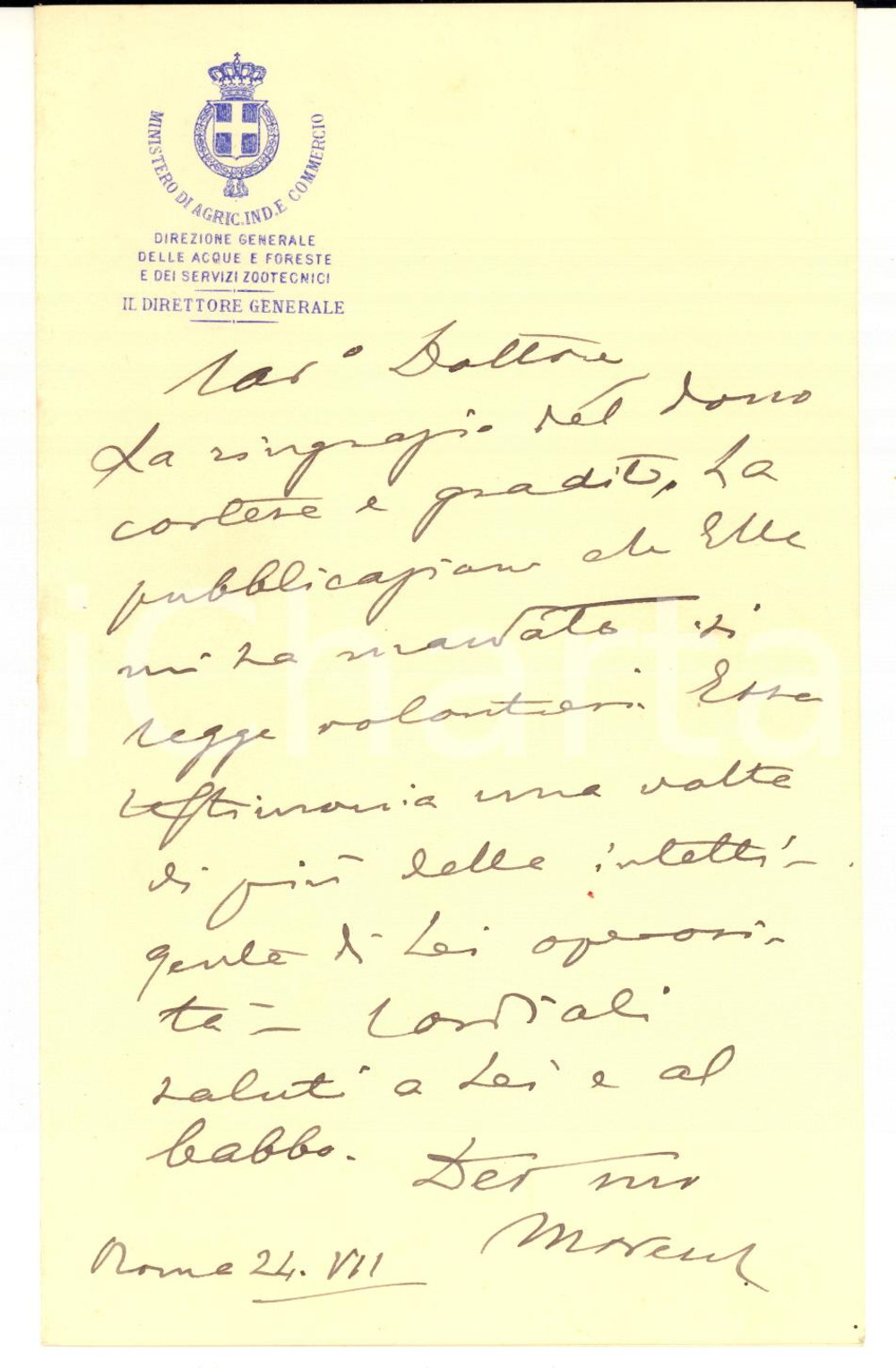 1925 ca ROMA Lettera Arturo MARESCALCHI per ringraziamento - AUTOGRAFO