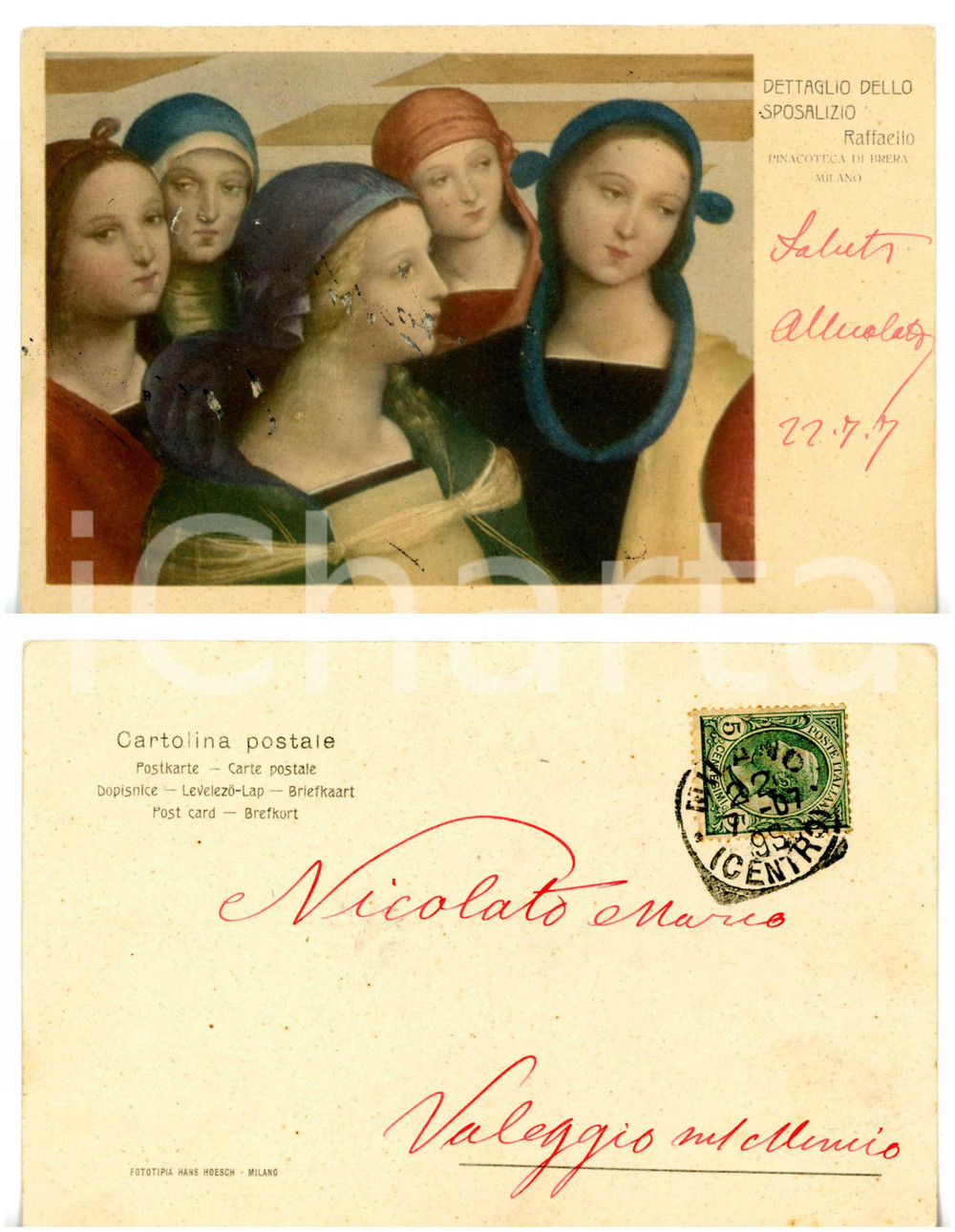 1907 MILANO Angelo NICOLATO - Cartolina con AUTOGRAFO 14x9 cm