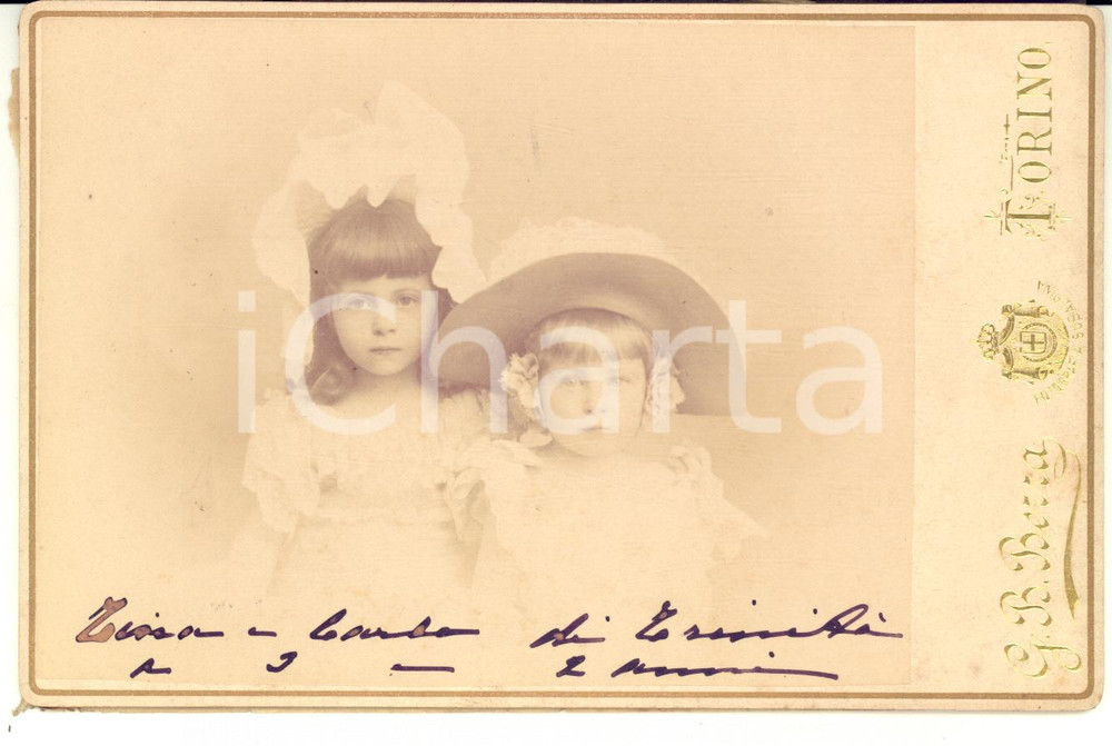1890 ca TORINO Contesse Tina e Carla DI TRINITA' bambine - Foto G. B. BERRA