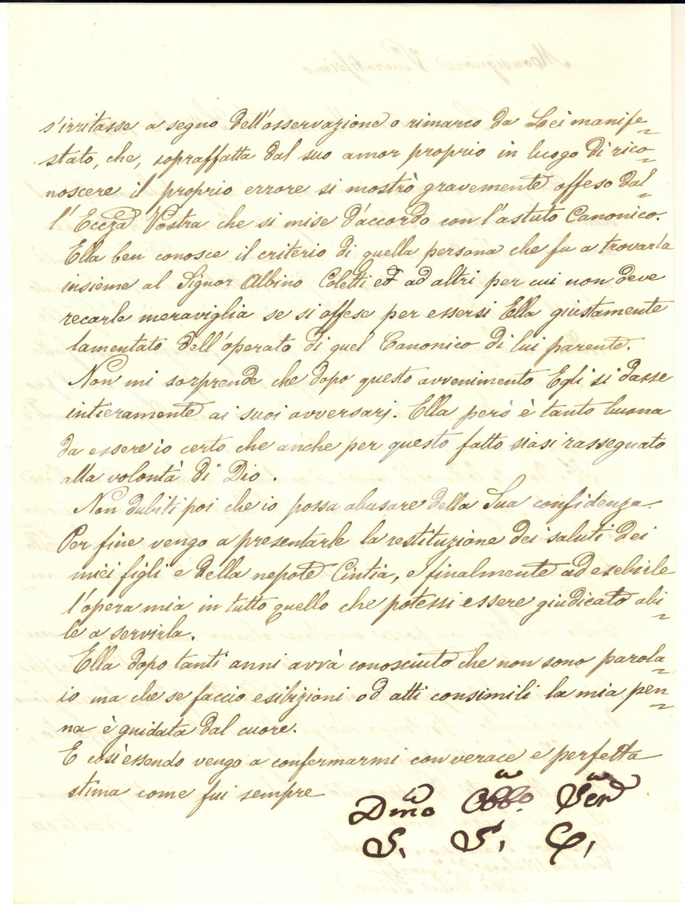 1889 SANSEVERINO MARCHE Severino SERVANZI COLLIO in difesa del vescovo *Lettera