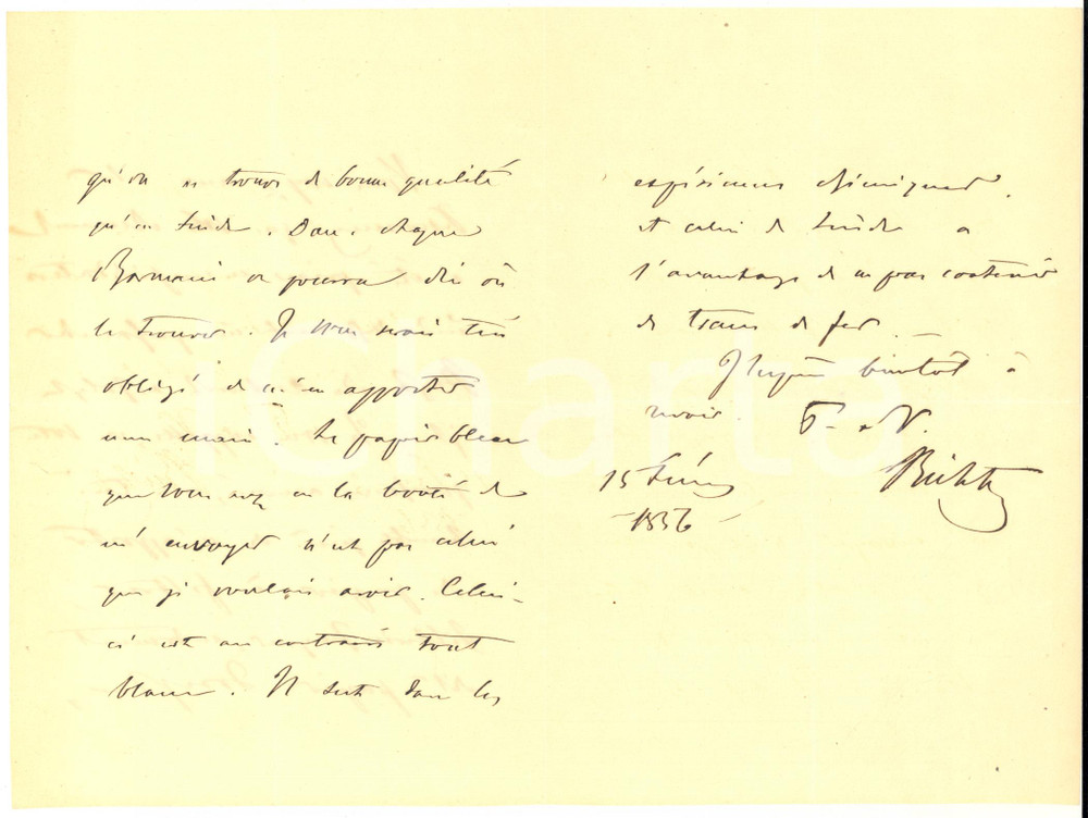 1856 BRUXELLES Alexandre Borissovitch RICHTER pour papier à filtres *AUTOGRAPHE
