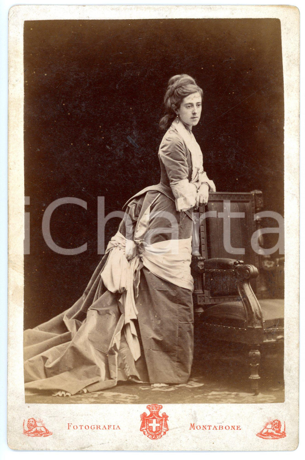 1870 ca TORINO Ritratto di nobildonna in abito ricamato *Foto MONTABONE 11x16 cm