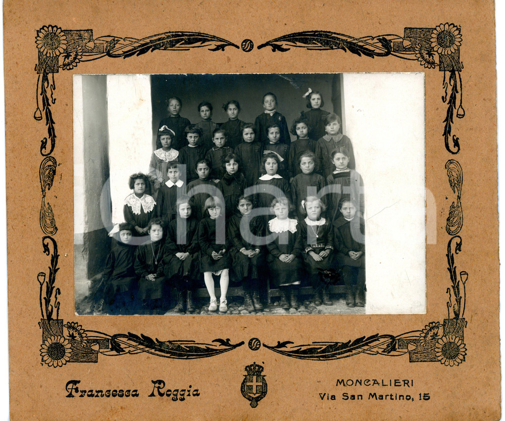 1920 ca MONCALIERI Ritratto di classe elementare femminile *Foto ROGGIA 24x22 cm