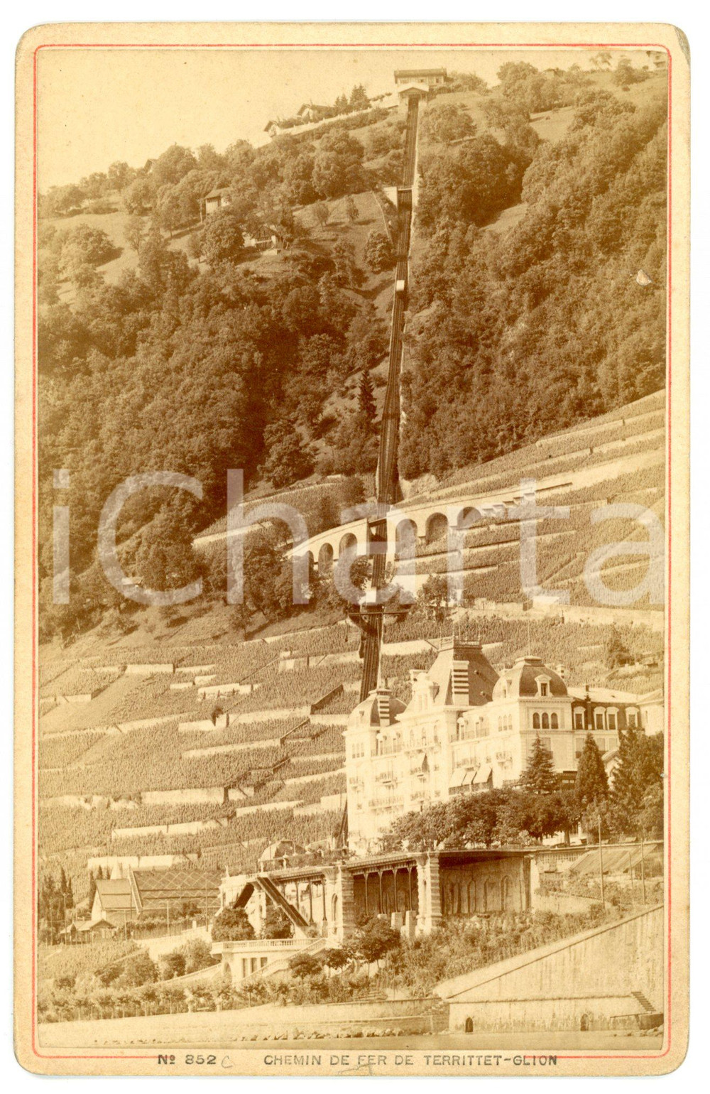 1895 ca TERRITET-GLION (SVIZZERA) Veduta della funicolare - Foto GARCIN 10x16 cm