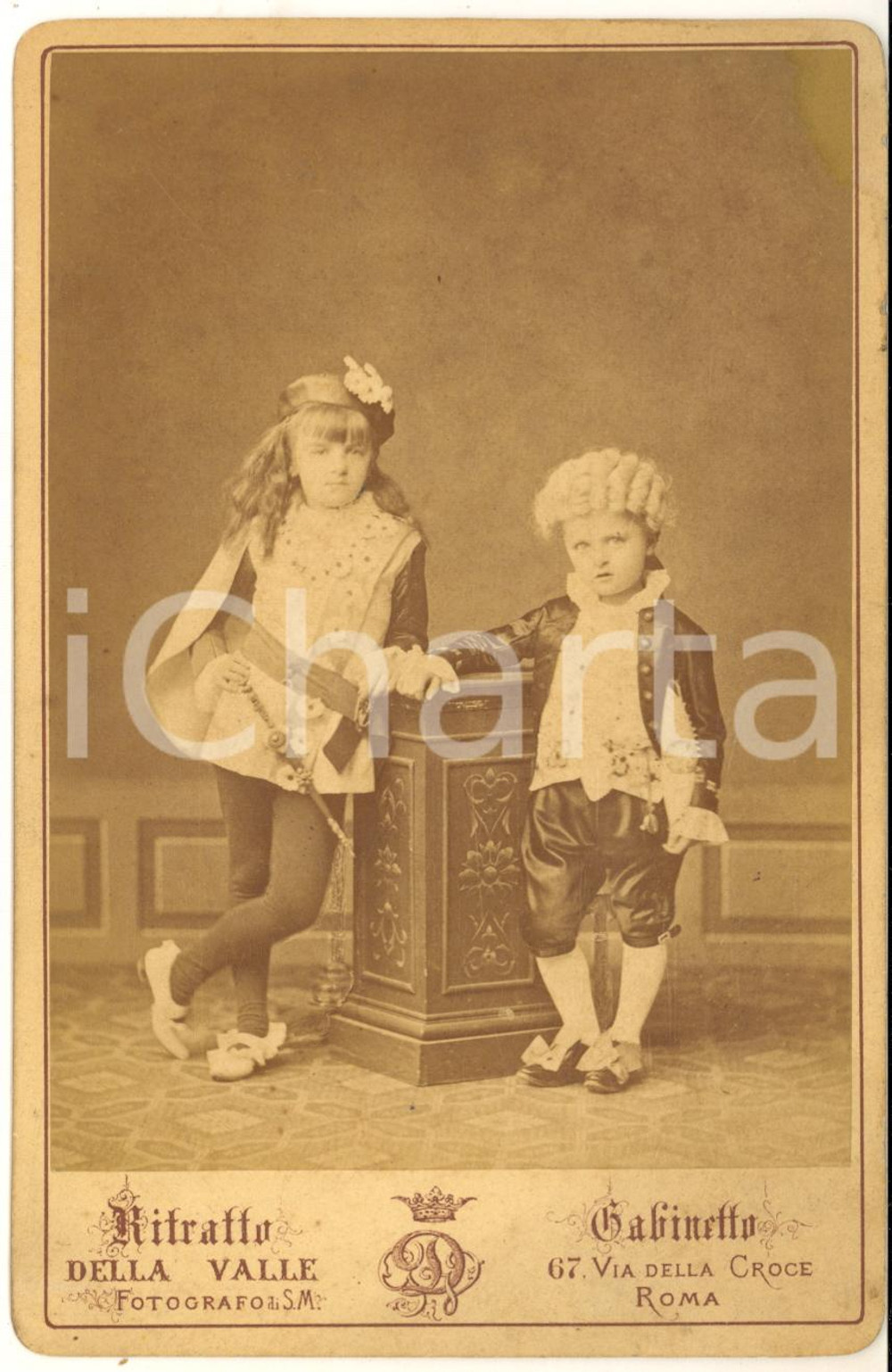 1875 ca ROMA Ritratto di due bambini in costume storico - Foto G. DELLA VALLE