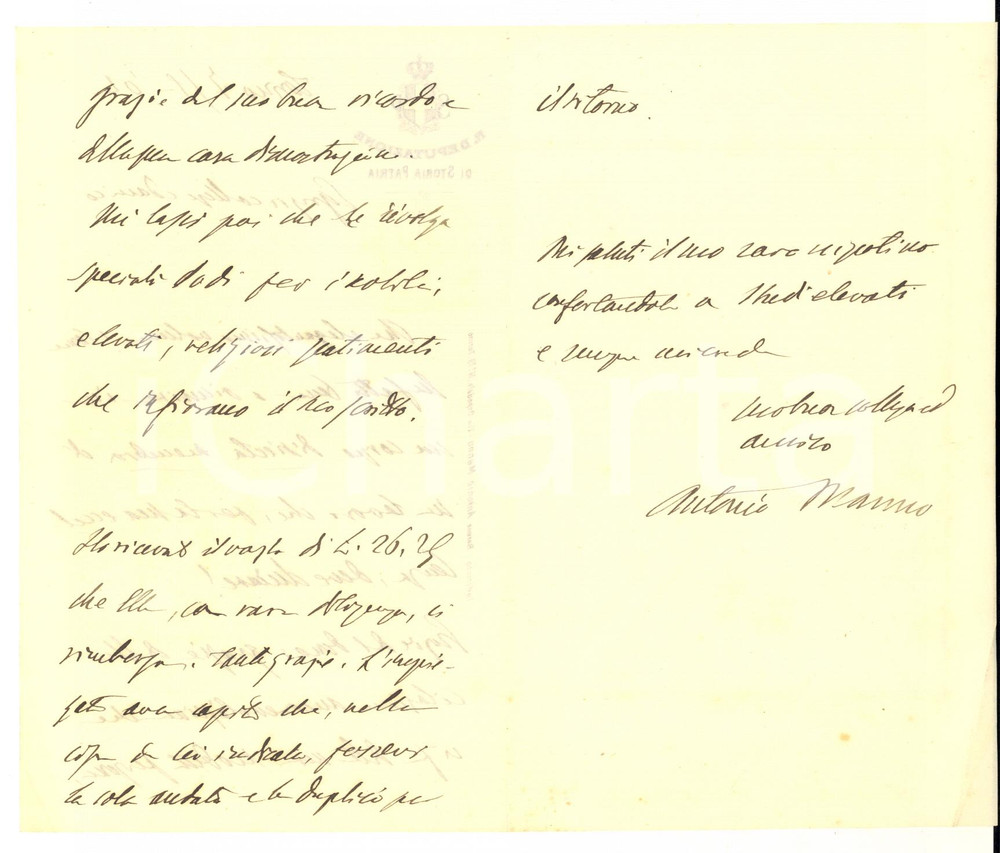 1904 TORINO Antonio MANNO ringrazia per volume ricevuto - AUTOGRAFO