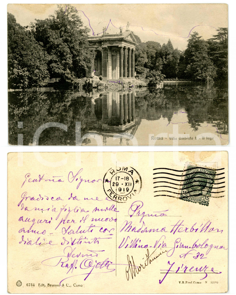 1919 ROMA Villa Umberto - Architetto Raffaello OJETTI *Cartolina con AUTOGRAFO