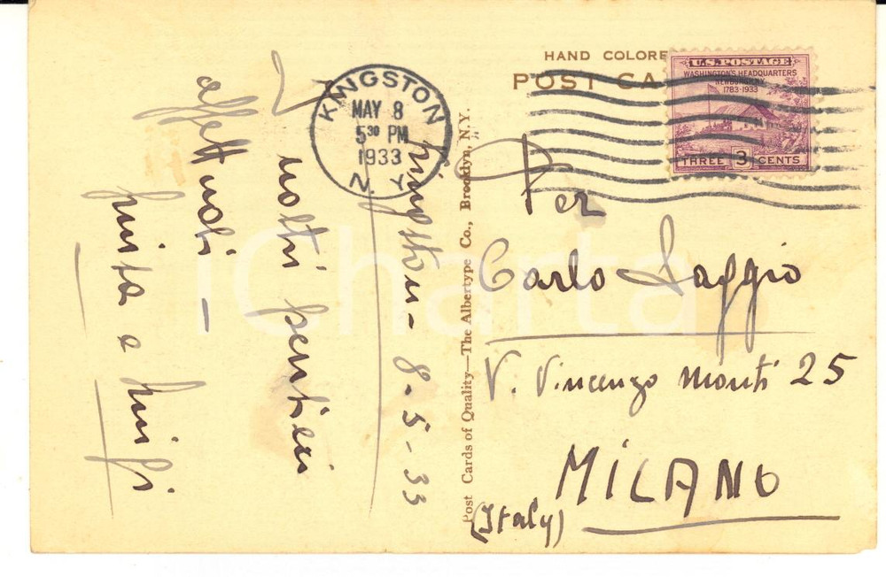 1933 KINGSTON Baroni Luisa e Luigi PARRILLI - Cartolina con messaggio AUTOGRAFO