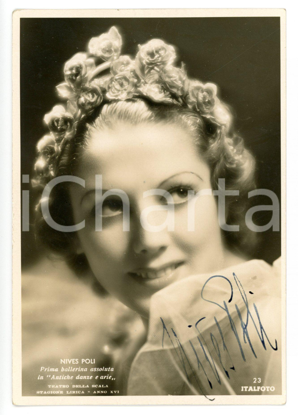 1938 MILANO Teatro alla SCALA - Prima ballerina Nives POLI - Foto con AUTOGRAFO Fotocartolina d'epoca, con autografo.CONDIZIONI: GDIMENSIONI: 10x15 cm      originale e autentica 1