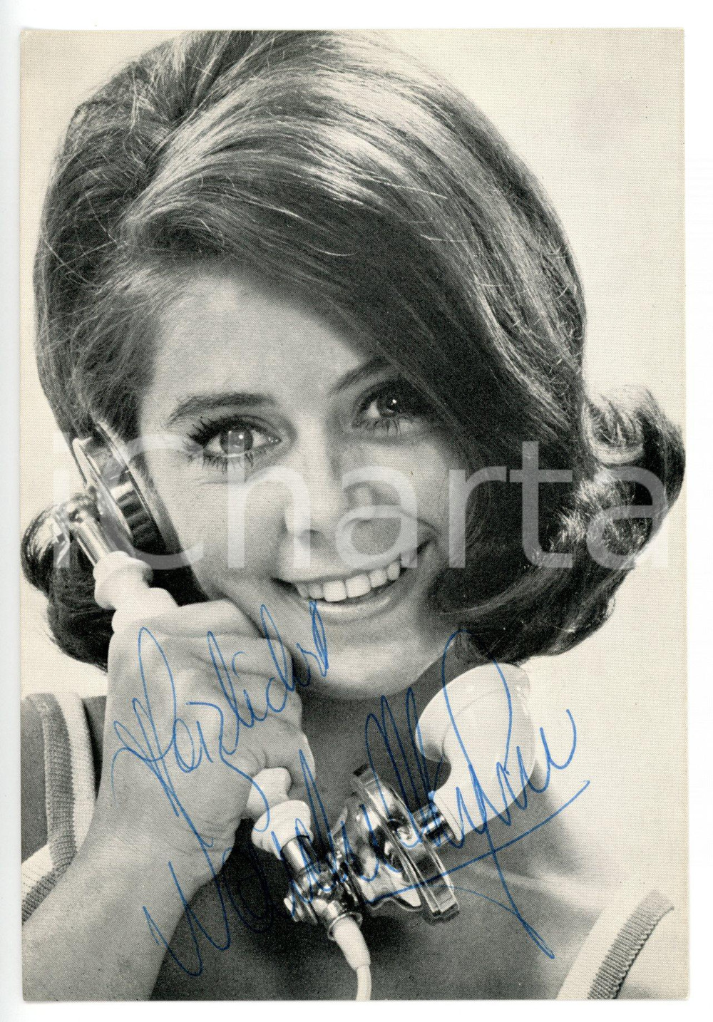 1965 ca MUSICA Cantante Wencke MYHRE al telefono - Foto POLYDOR con AUTOGRAFO