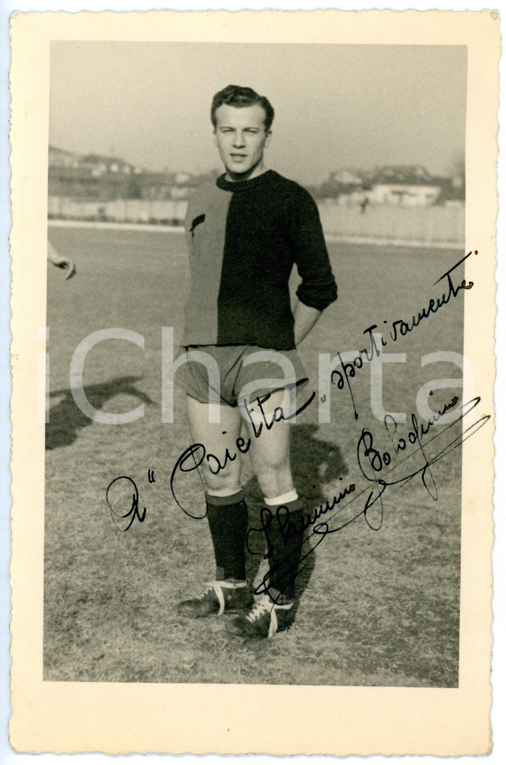 1940 ca CALCIO - FC IVREA Flaminio BOLOGNINO - Foto seriale con AUTOGRAFO 11x17