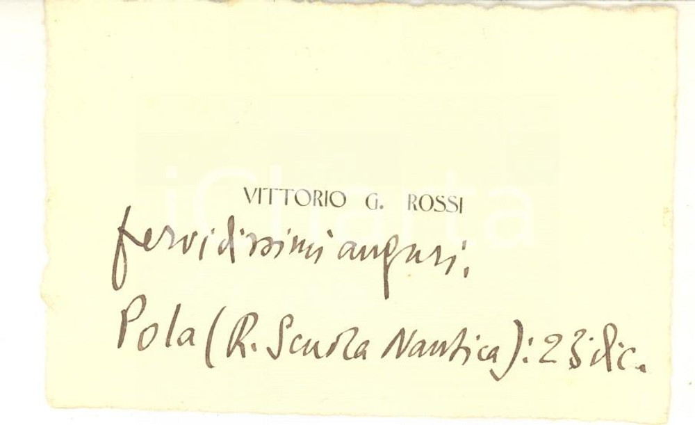1930 ca POLA Scrittore Vittorio Giovanni ROSSI - Biglietto da visita AUTOGRAFO