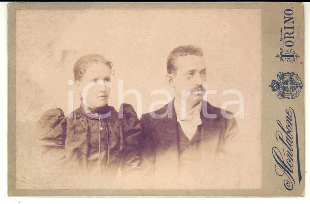 1890 ca TORINO Ritratto di Vittorio FASOLA e consorte - Foto MONTABONE 16x11 cm
