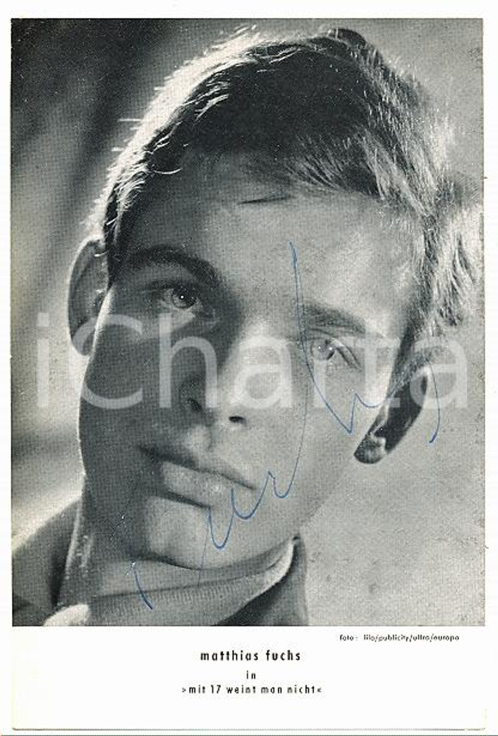 1960 CINEMA Matthias FUCHS in MIT 17 WEINT MAN NICHT - Autografo su foto seriale