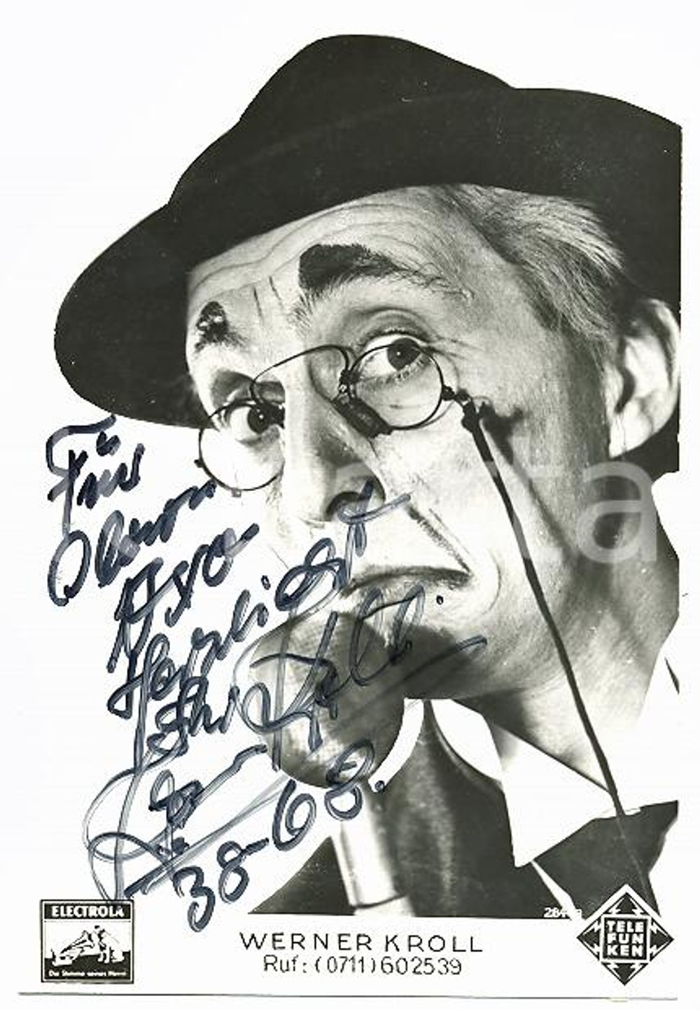 1968 GERMANY Werner KROLL Portrait of the comedian - AUTOGRAFO su foto seriale
