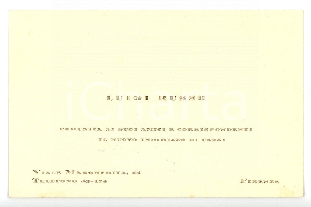 1935 ca FIRENZE Luigi RUSSO - Biglietto da visita per nuovo indirizzo