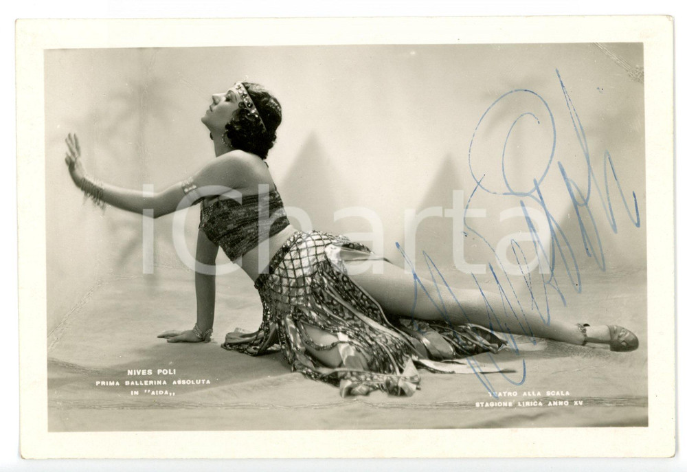 Autografo originale 1937 MILANO Prima ballerina Nives POLI in Aida Fotocartolina con AUTOGRAFO 1