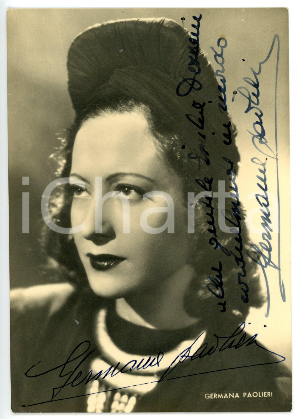 Autografo originale 1940 ca CINEMA Attrice Germana PAOLIERI  Foto seriale con AUTOGRAFO 10x15 cm 1