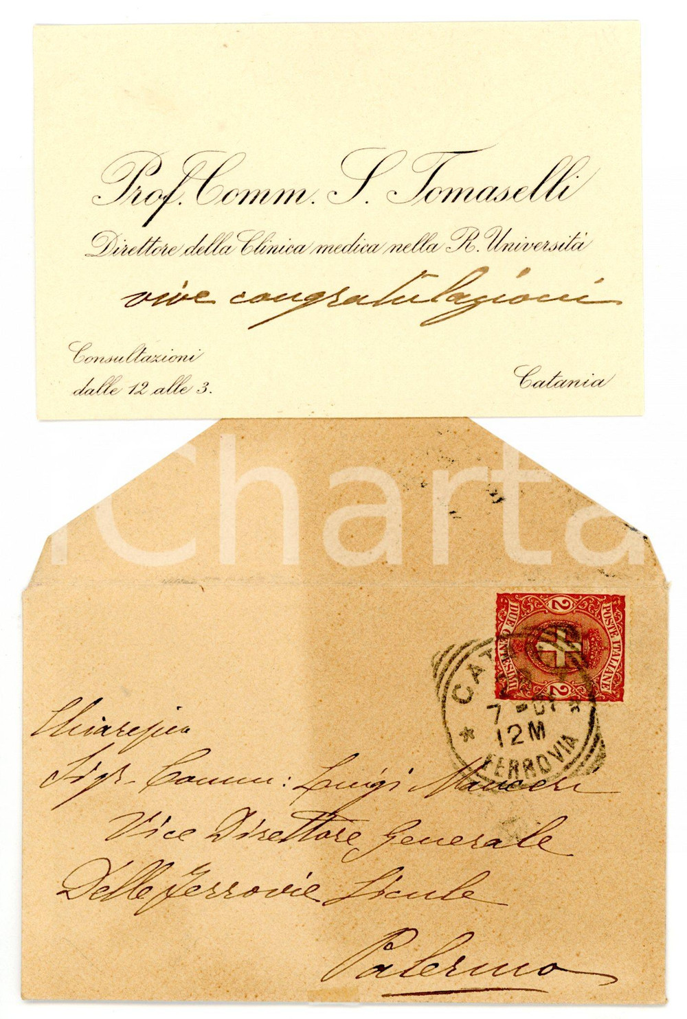 1901 CATANIA Prof. Salvatore TOMASELLI - Biglietto da visita AUTOGRAFO