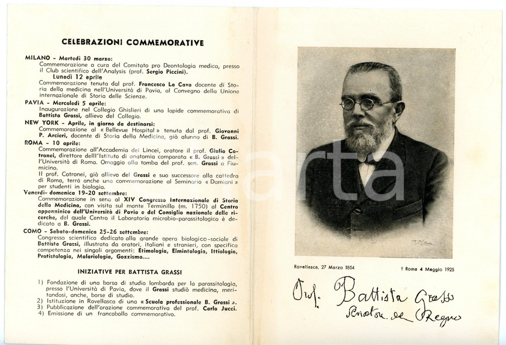 1954 ROVELLASCA Centenario nascita G. B. GRASSI - Programma della manifestazione