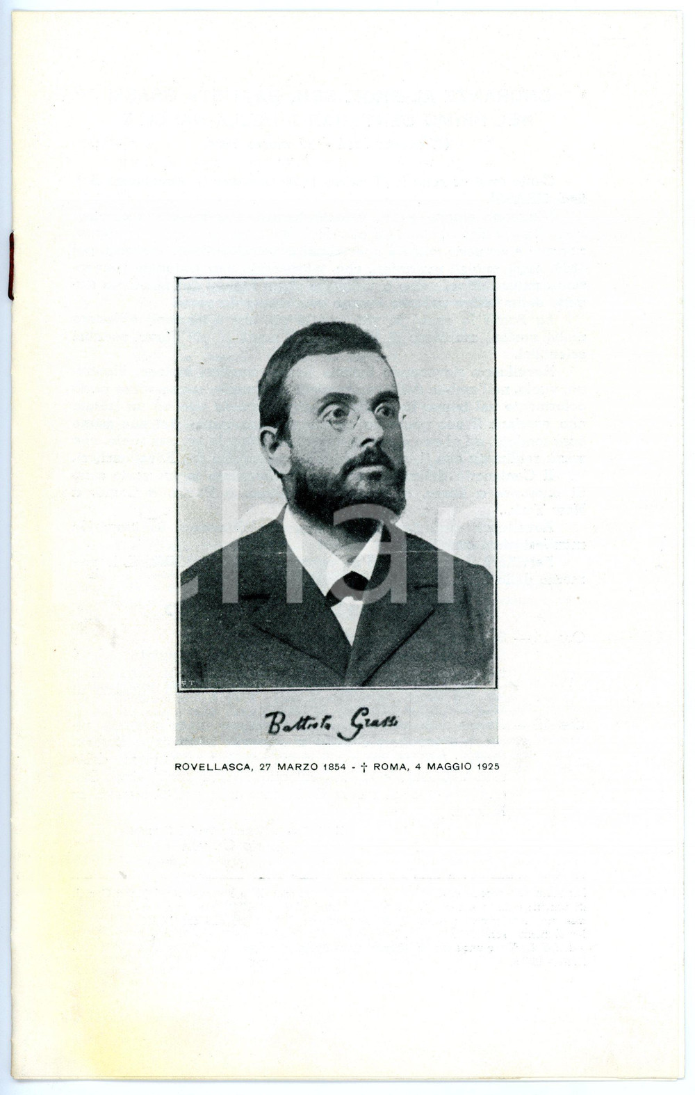 Libro, pubblicazione d epoca 1954 Centenario nascita Giovanni Battista GRASSI  Programma celebrazioni 8 pp. 1