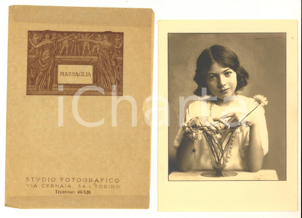 1920 TORINO Ritratto di fanciulla con vaso di fiori - Foto MASSAGLIA 13x18 cm