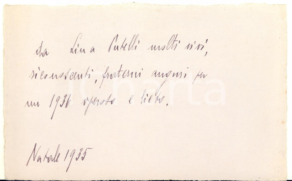 1935 Scrittrice Lina PUTELLI - Biglietto di auguri per Natale - AUTOGRAFO