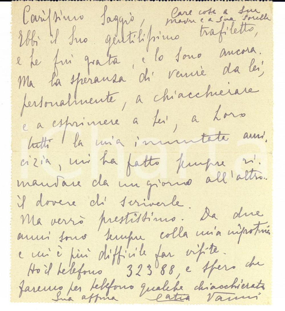 1929 MILANO Caterina RAIMONDI VANNI ringrazia per un articolo - AUTOGRAFO