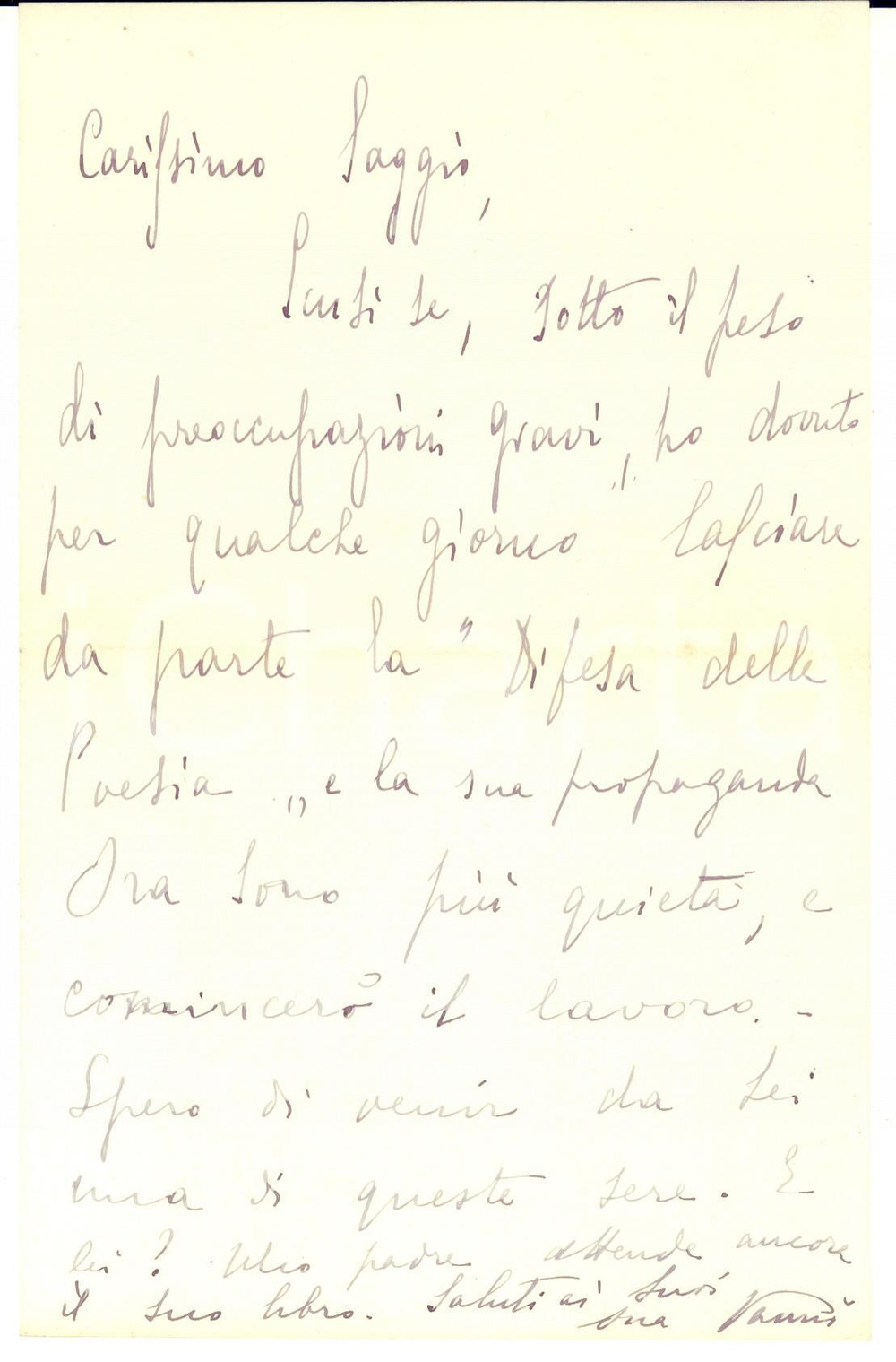 Autografo originale 1930 ca Caterina RAIMONDI VANNI al lavoro per La difesa della poesia AUTOGRAFO 1