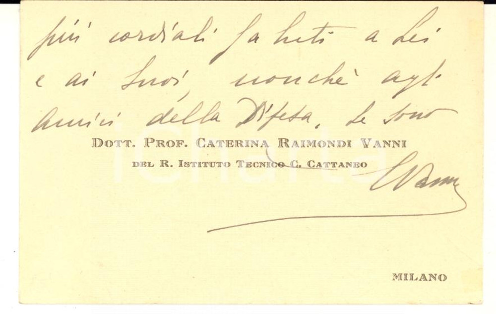 1925 ca MILANO Caterina RAIMONDI VANNI - Biglietto da visita AUTOGRAFO