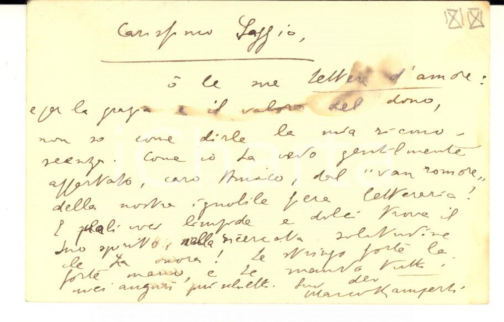 1930 ca  Marco RAMPERTI - Biglietto da visita per ringraziamento AUTOGRAFO