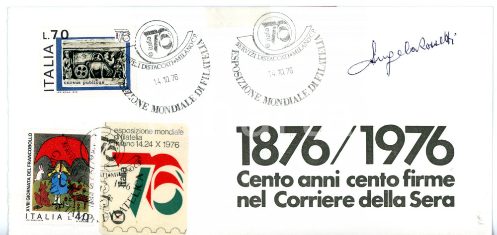 Autografo originale 1976 MILANO CORRIERE DELLA SERA Angela ROSSETTI  Biglietto AUTOGRAFO  FDC 1