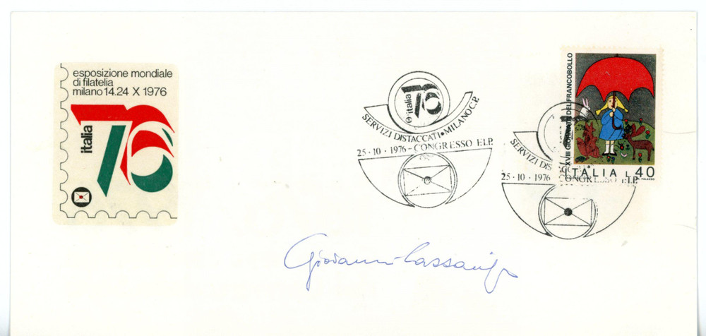 Autografo originale 1976 MILANO CORRIERE DELLA SERA Giovanni CAZZANIGA  Biglietto AUTOGRAFO  FDC 1