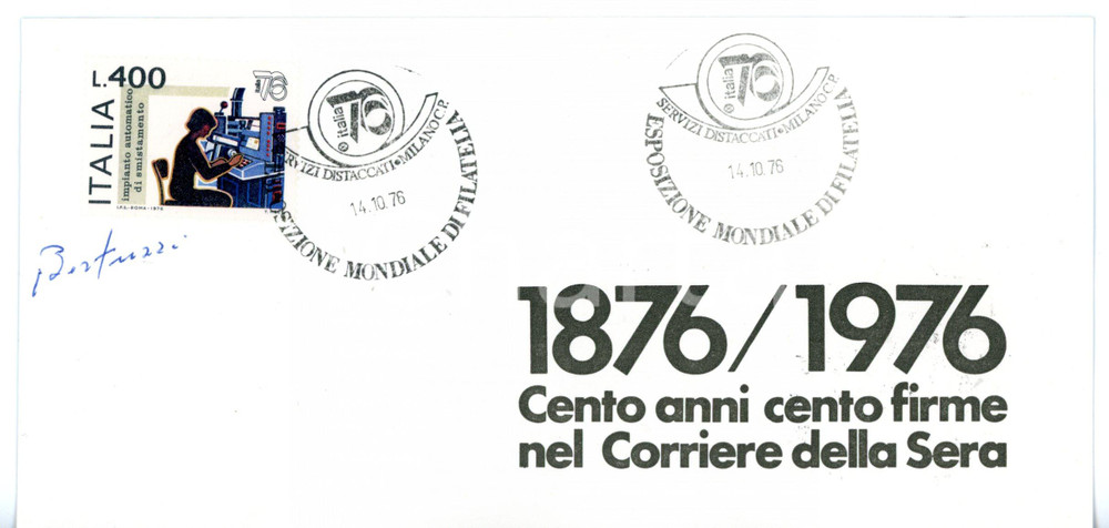 1976 MILANO CORRIERE DELLA SERA - BERTUZZI capo linotipisti *AUTOGRAFO con FDC