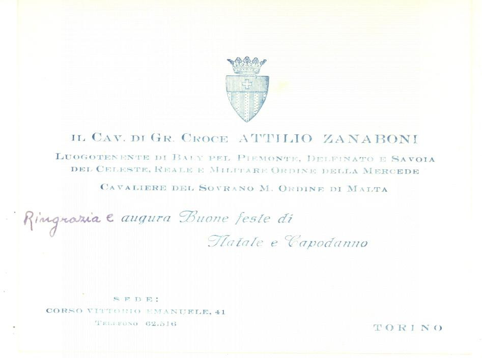 1950 TORINO Attilio ZANABONI Cavaliere di Gran Croce - Biglietto AUTOGRAFO