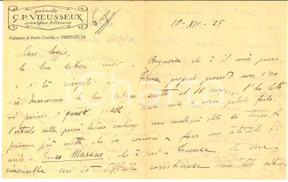 1925 FIRENZE Bonaventura TECCHI indica Franco MARANO per la poesia - AUTOGRAFO