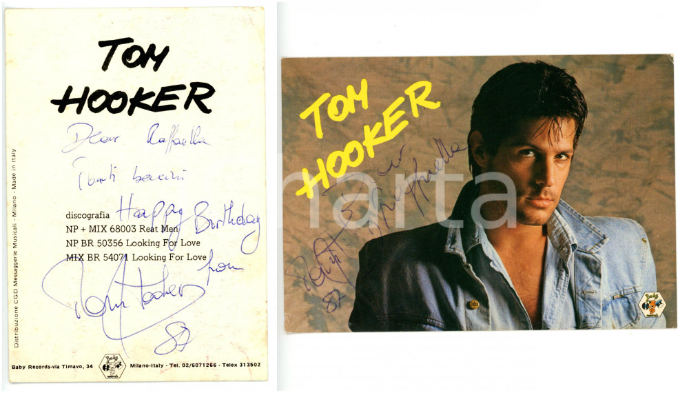 1987 MUSICA Cantante Tom HOOKER *Foto seriale BABY RECORDS con AUTOGRAFO 