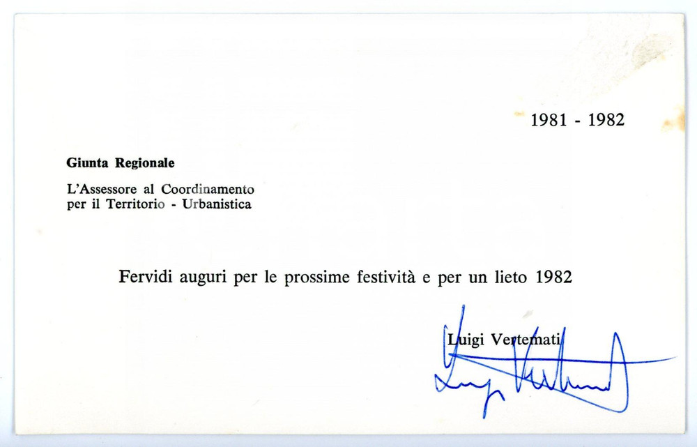 1981 MILANO On. Luigi VERTEMATI assessore urbanistica - Biglietto AUTOGRAFO