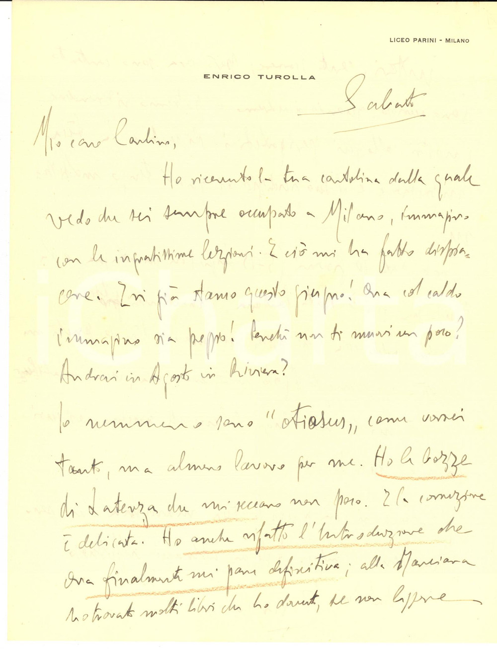 1930 ca MILANO Liceo PARINI - Enrico TUROLLA e le bozze di Laterza - AUTOGRAFO