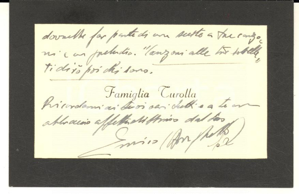 1930 ca MILANO Biglietto Enrico TUROLLA per ringraziamento - AUTOGRAFO