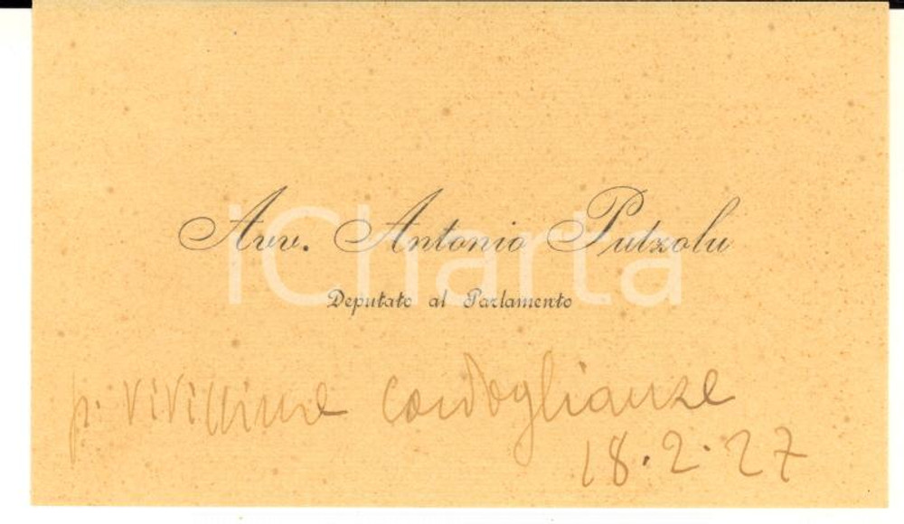 1927 ROMA Antonio PUTZOLU deputato al Parlamento - Biglietto da visita AUTOGRAFO