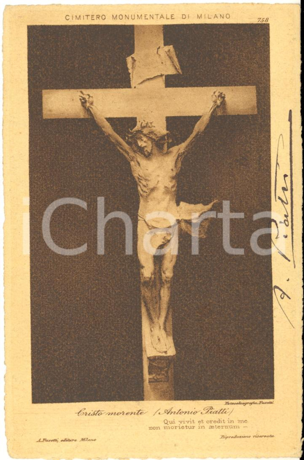 1920 ca Pittore Antonio PIATTI "Cristo morente" Cartolina postale con AUTOGRAFO