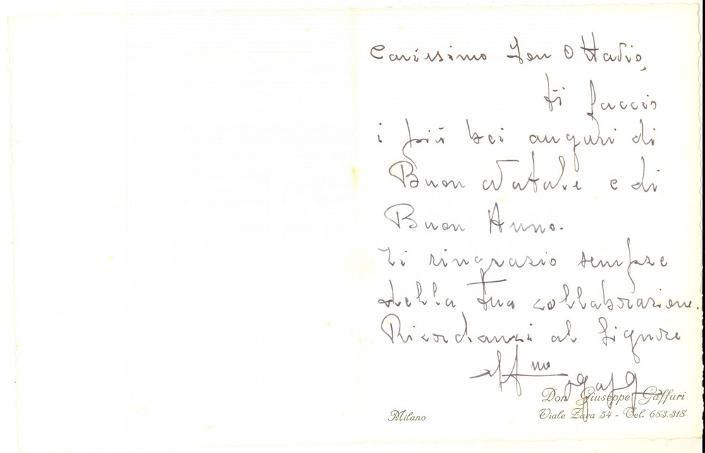 1950 ca MILANO Don Giuseppe GAFFURI "Prete del cinema" - Biglietto AUTOGRAFO