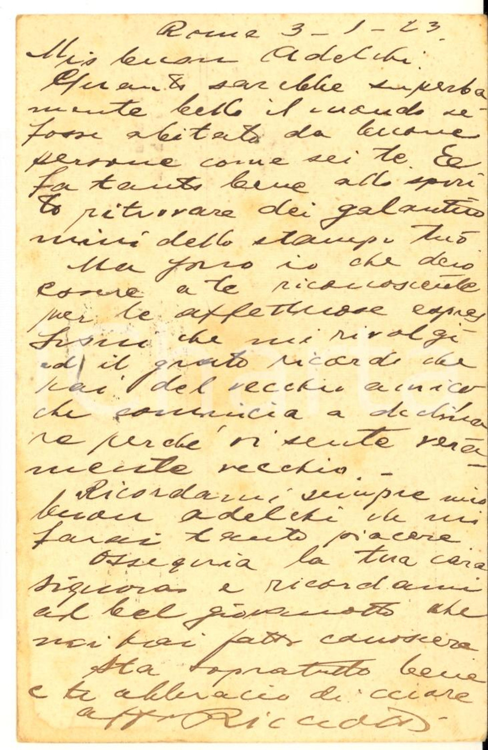 1923 ROMA IL GIORNALE D'ITALIA Cartolina Ricciotti GARIBALDI - AUTOGRAFO