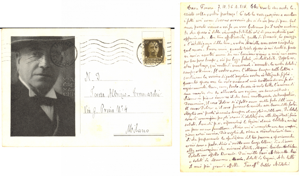 1936 UDINE Cartolina Adelchi CREMASCHI alla figlia con ritratto - AUTOGRAFO
